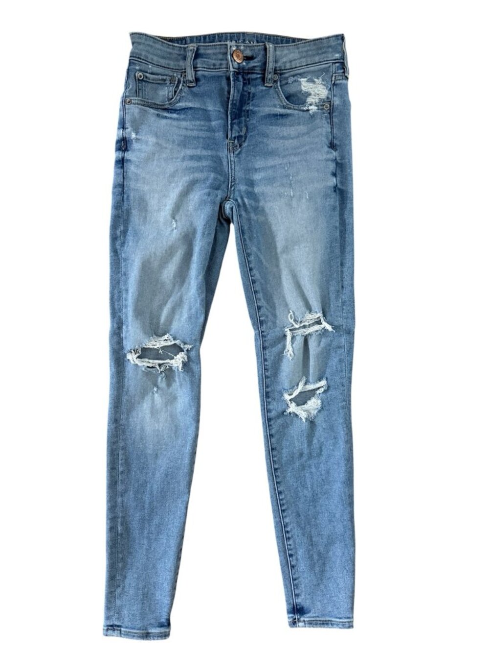 American Eagle Hi Rise Jegging Distressed Ripped Light Wash Jeans Size 4 Short